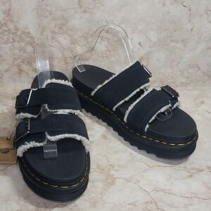 Dr. Martens Black Double Strap Women's Sandals With Faux Sherpa Size 12